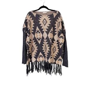 Tea n Rose Sweater Womens Tribal Oversized Fringes Pullover Poncho Knit One Size